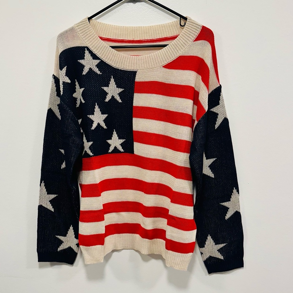 American flag Patriotic Stars and Stripes Sweater! Size XL!